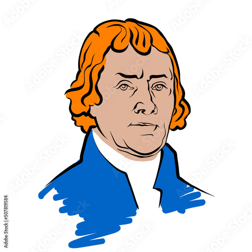 Thomas Jefferson vector drawing with colored surfaces