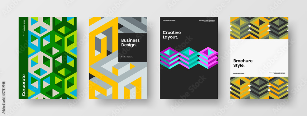 Trendy book cover vector design layout bundle. Fresh geometric shapes company identity illustration set.