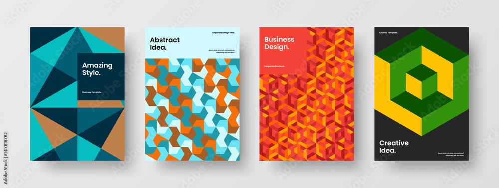 Unique company identity design vector illustration set. Minimalistic geometric tiles catalog cover concept composition. Unique company identity design vector illustration set. Minimalistic geometric tiles catalog cover concept composition.