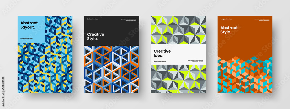 Bright geometric pattern corporate cover template bundle. Simple company brochure design vector illustration composition. Bright geometric pattern corporate cover template bundle. Simple company brochure design vector illustration composition.