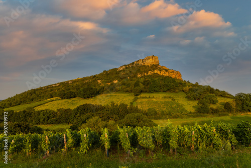 Rock of Solutre with vineyards, Burgundy, Solutre-Pouilly, France © Richard Semik