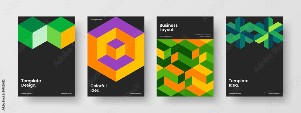 Amazing mosaic hexagons corporate brochure illustration composition. Trendy front page A4 design vector template collection. Amazing mosaic hexagons corporate brochure illustration composition. Trendy front page A4 design vector template collection.