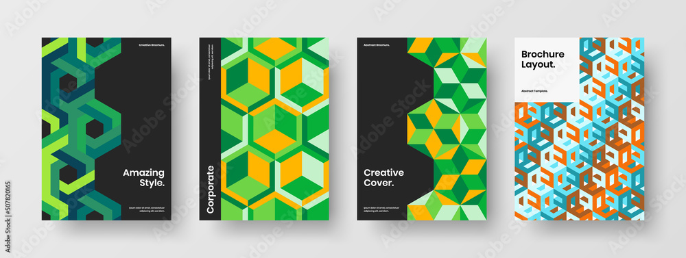 Isolated company cover vector design illustration bundle. Fresh mosaic pattern flyer layout collection.