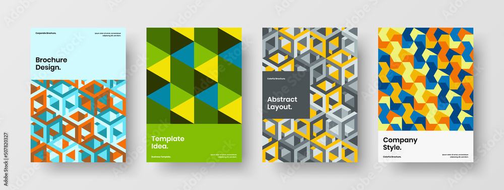 Minimalistic mosaic tiles poster concept collection. Unique catalog cover A4 vector design illustration bundle.