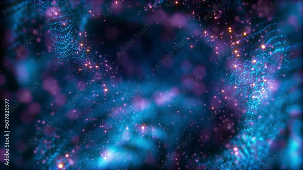 Abstract scientific fantasy background light energy waves forms circling and fluctuation shiny particles projections rays loop