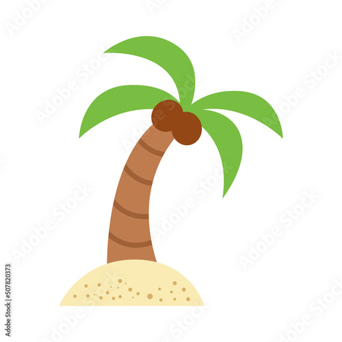 Vector illustration of cute palm on island on white background.