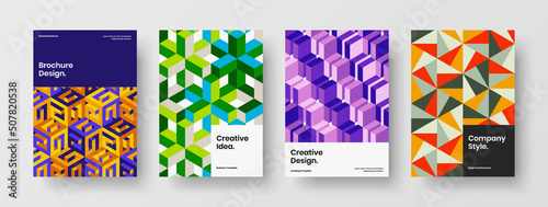 Vivid pamphlet design vector illustration composition. Creative geometric tiles banner layout set. © pro