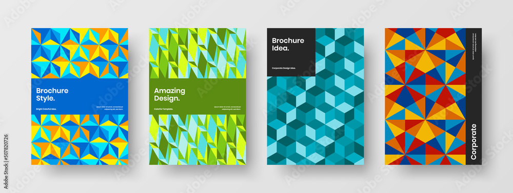 Abstract annual report design vector template bundle. Original geometric shapes poster concept set.