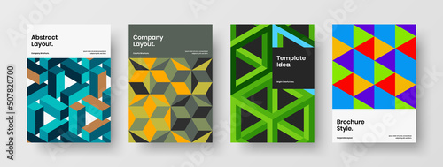 Colorful handbill A4 vector design layout collection. Trendy geometric pattern annual report concept composition.
