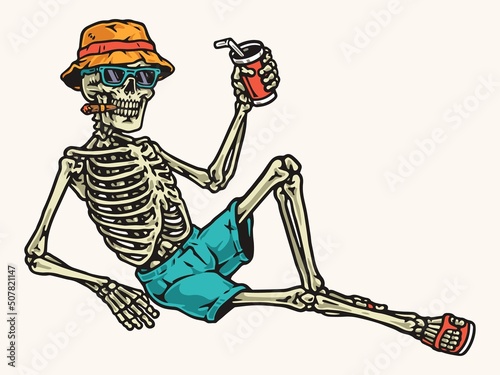Tourist skeleton colorful vintage element