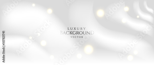 White gray satin texture that is white silver fabric silk panorama background with beautiful soft blur, vector