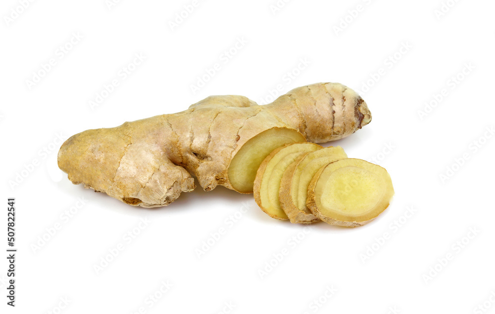ginger root on white background 