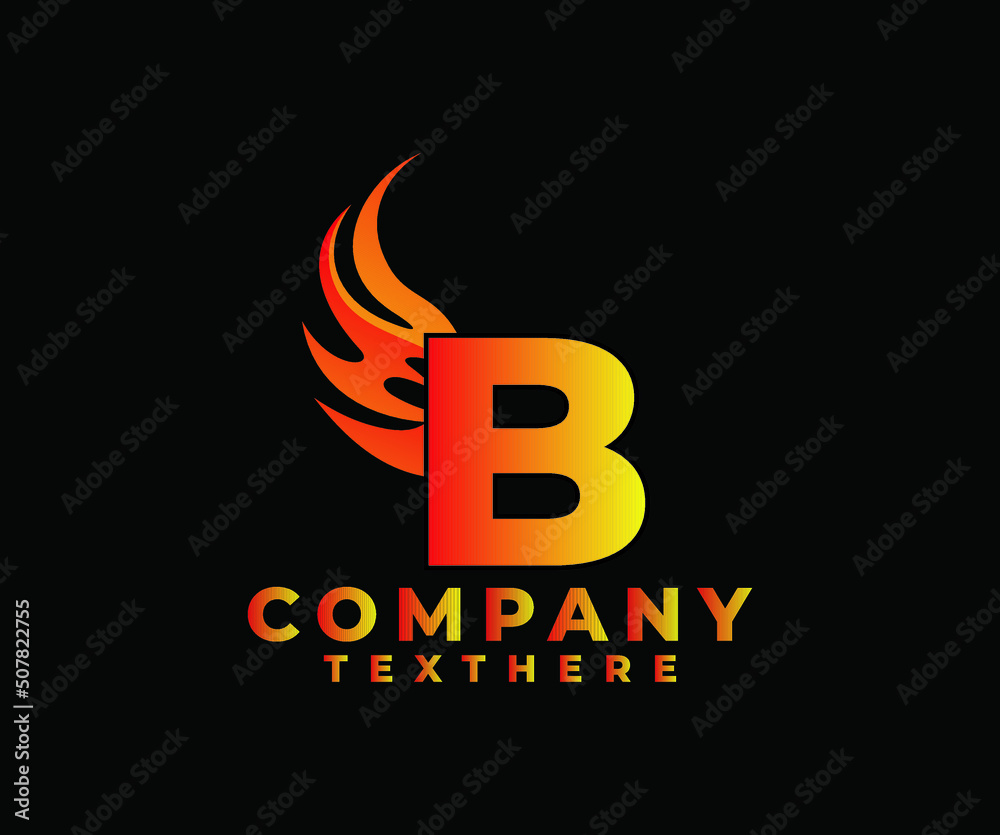 Letter B with Wing Logo. flame or fire gradient color logo. Letter B with Wing Logo. flame or fire gradient color logo.