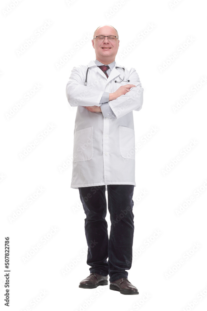 qualified mature doctor in a white coat . qualified mature doctor in a white coat .