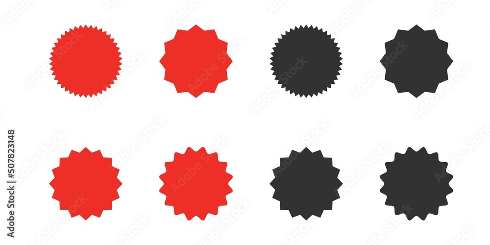Sunburst and starburst sticker set. Special offer sale labels. Red and dark stickers. Vector illustration.