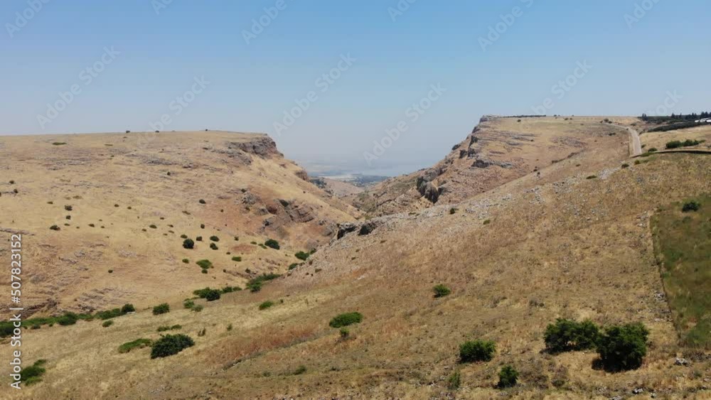 Flying over mount Arbel near sea of Galilee Flying over mount Arbel near sea of Galilee