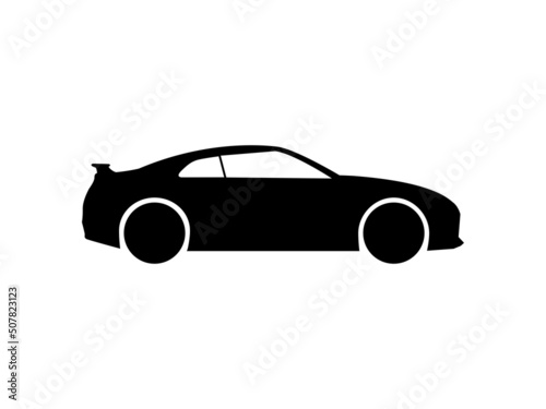 Black sportcar icon isolated on white background. Fast driving, racing. Vector illustration.