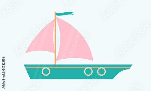 Illustration vectorielle d'un voilier. Bateau coloré en flat design.