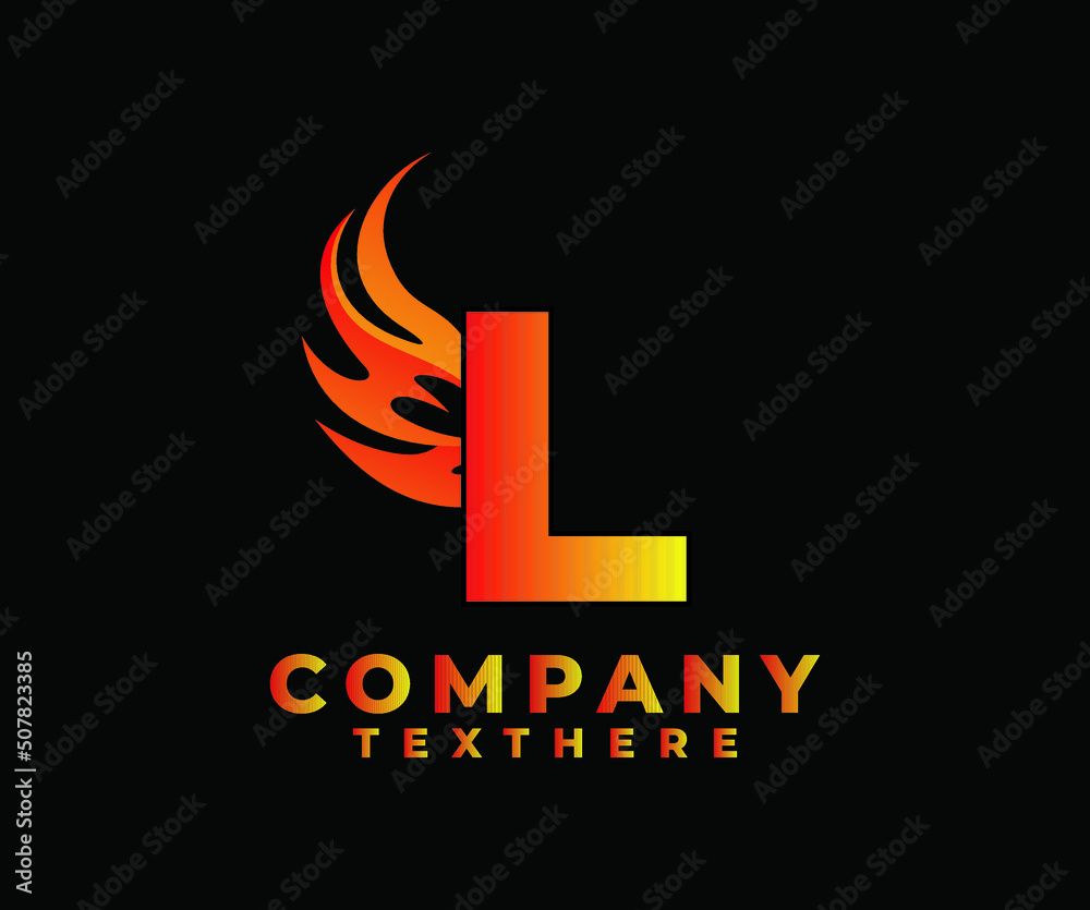 Letter L with Wing Logo. flame or fire gradient color logo. Letter L with Wing Logo. flame or fire gradient color logo.