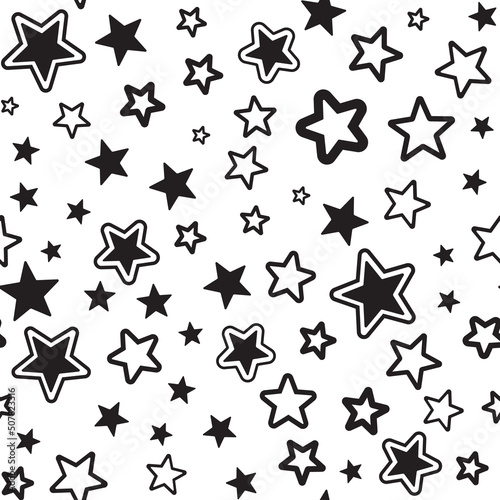 Abstract stars seamless vector pattern isolated on white background