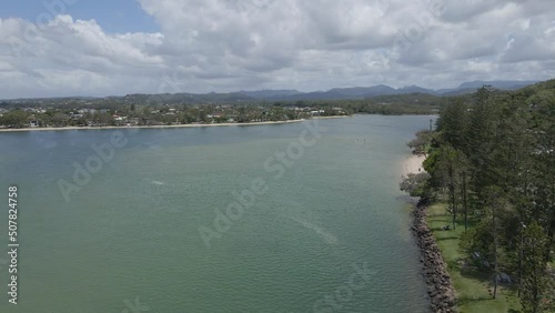 Idyllic View From Kevin Gates Park In Burleigh Heads, Australia. Aerial Tilt-up photo