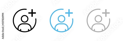 Set of icons add to friends. Icon for applications and communication. Social media concept. Man icon in a circle. Vector illustration.
