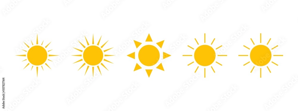 Sun icons vector set. Yellow suns collection. Vector illustration. Sun icons vector set. Yellow suns collection. Vector illustration.
