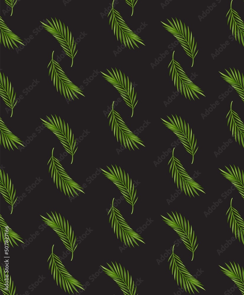 Tropical palm leaf seamless pattern background. Realistic green summer plant. Vector floral illustration