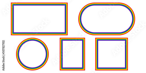 Flag LGBT icons, round and squared frames. Template border, vector illustration. Love wins. LGBT logo symbols in rainbow colors. Gay pride collection.