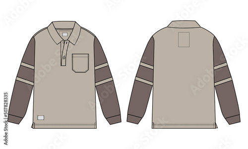 Long sleeve polo shirt vector illustration template front and back views