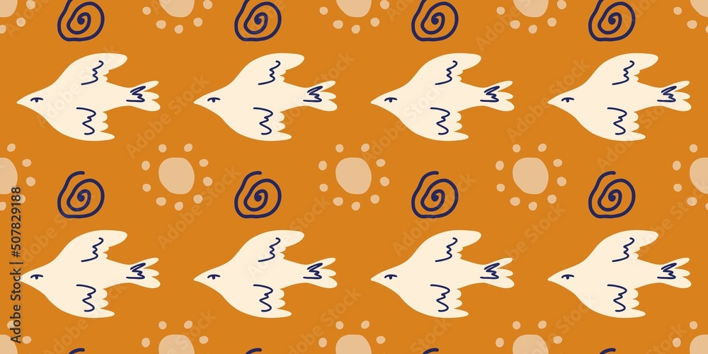 Seamless pattern, pattern with doves, sun and doodles, boho style. Symbol of pacifism and antimilitarism. International Day of Peace Seamless pattern, pattern with doves, sun and doodles, boho style. Symbol of pacifism and antimilitarism. International Day of Peace