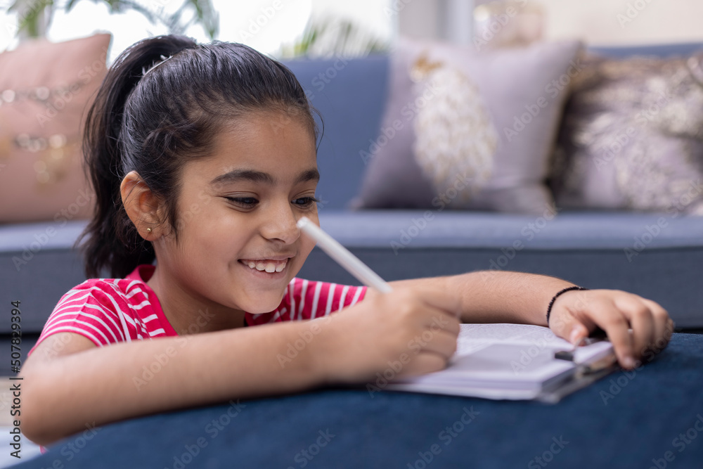 Girl study and doing her homework