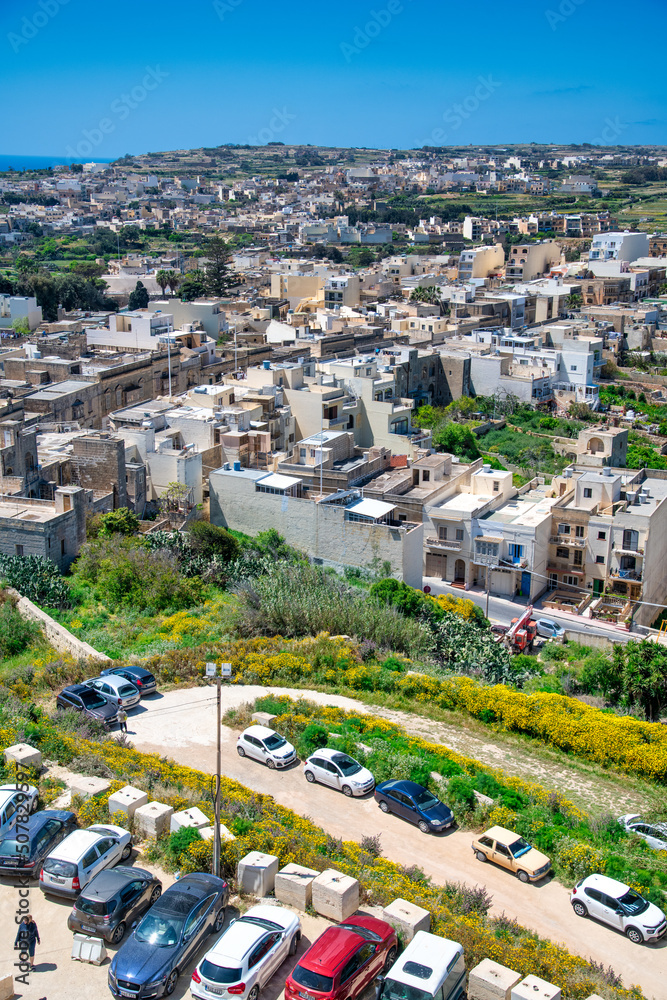 Gozo, Malta - April 19, 2022: Gozo Island view from Victoria Citadel on a beautiful sunny day