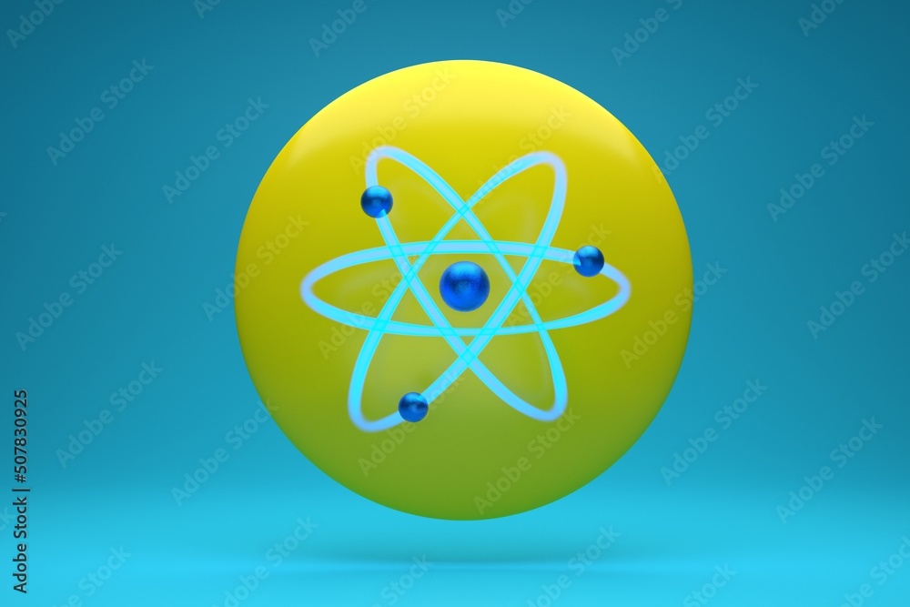 atomic energy symbol with atoms, molecules, in round dialog box with