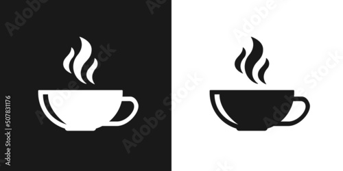 Coffee cups isolated on white and black backgrounds. Vector.
