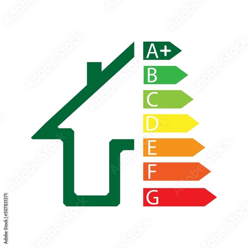 Energy efficiency house concept with classification graph sign. Vector illustration.