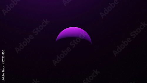 Colorful abstraction of unknown purple planet rotating among endless stars in outer space. Animation. Day and night on the planet  light and shadow  spinning colorful sphere in outer space.