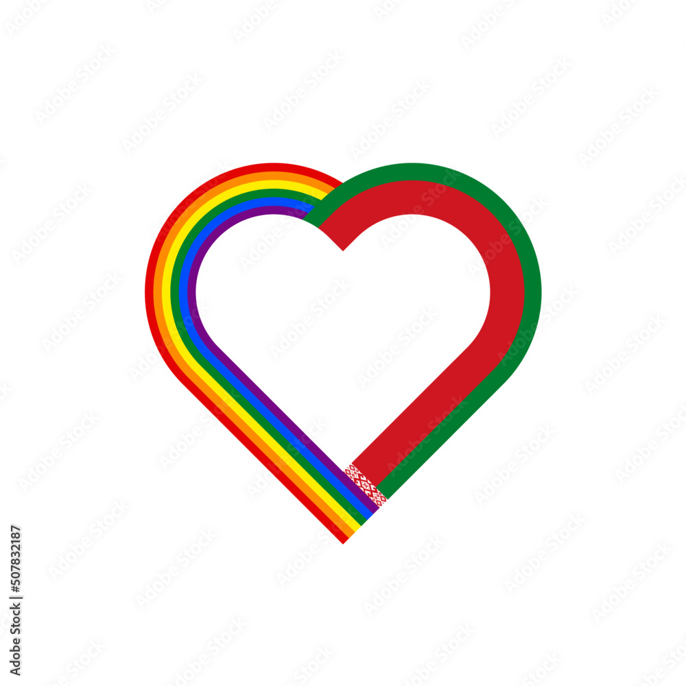 unity concept. heart ribbon icon of rainbow and belarus flags. vector illustration isolated on white background