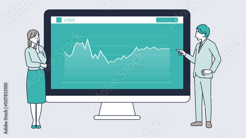 グラフを指さすマーケターの男のイラスト素材｜mayucolor08