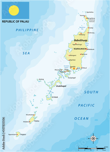 Vector map of the Pacific island nation of Palau