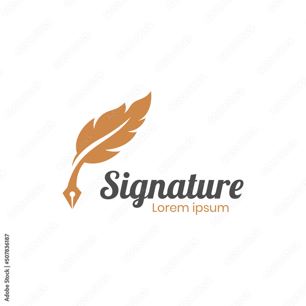 Feather pen write sign logo template, signature gold quill signature logo Feather pen write sign logo template, signature gold quill signature logo