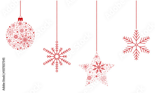 on a white background red christmas ornament from snowflakes