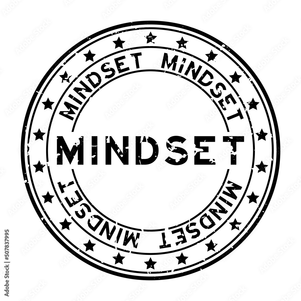 Grunge black mindset word round rubber seal stamp on white background