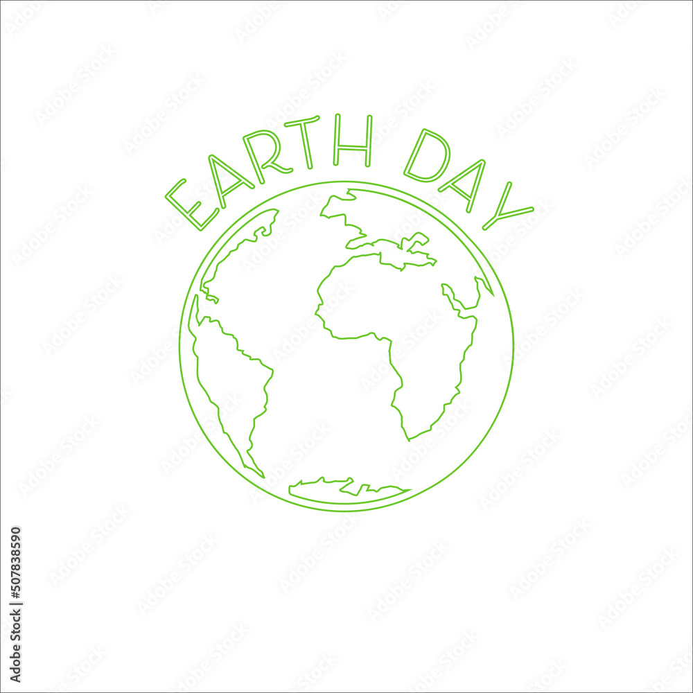 Earth Day emblem. Logo for celebration of Earth. Silhouette of continents and oceans in the text. Illustration for international holiday Earth Day