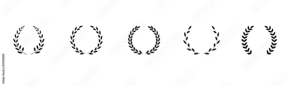 Laurel wreath icon set. Assorted foliage and wheat wreath vector icons set. Award chaplet sign symbol. Vector illustration. Laurel wreath icon set. Assorted foliage and wheat wreath vector icons set. Award chaplet sign symbol. Vector illustration.