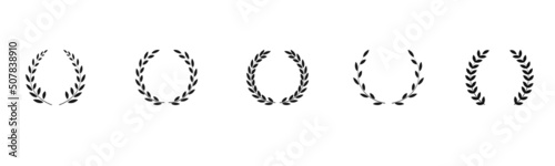 Laurel wreath icon set. Assorted foliage and wheat wreath vector icons set. Award chaplet sign symbol. Vector illustration.