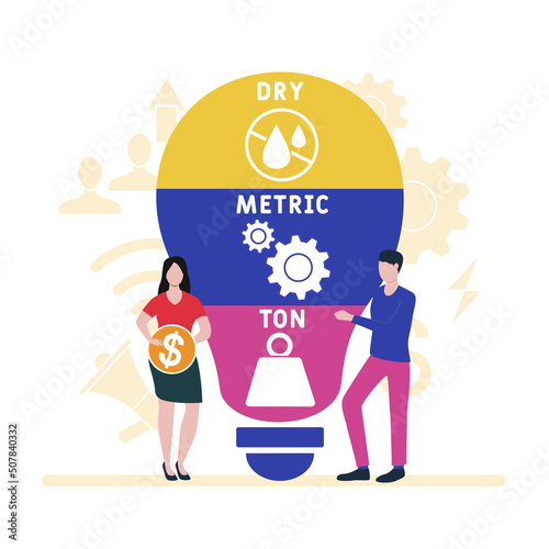 DMT - Dry Metric Ton acronym. business concept background. vector illustration concept with keywords and icons. lettering illustration with icons for web banner, flyer, landing pag