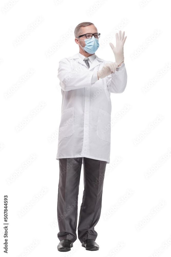 medic in protective mask and gloves . isolated on a white background. medic in protective mask and gloves . isolated on a white background.