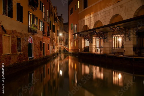 Night view of a canal in Venice