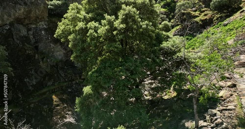 HE SPECTACULAR MEANCERA WATERFALL IN THE NORTH OF EXTREMADURA LANDSCAPED IN A NATURAL PLACE
A WATERFALL 100 METERS 
RECORDED WITH MAVIC 3 IN C4K 30FPS AND WITHOUT COLOR CORRECTION photo